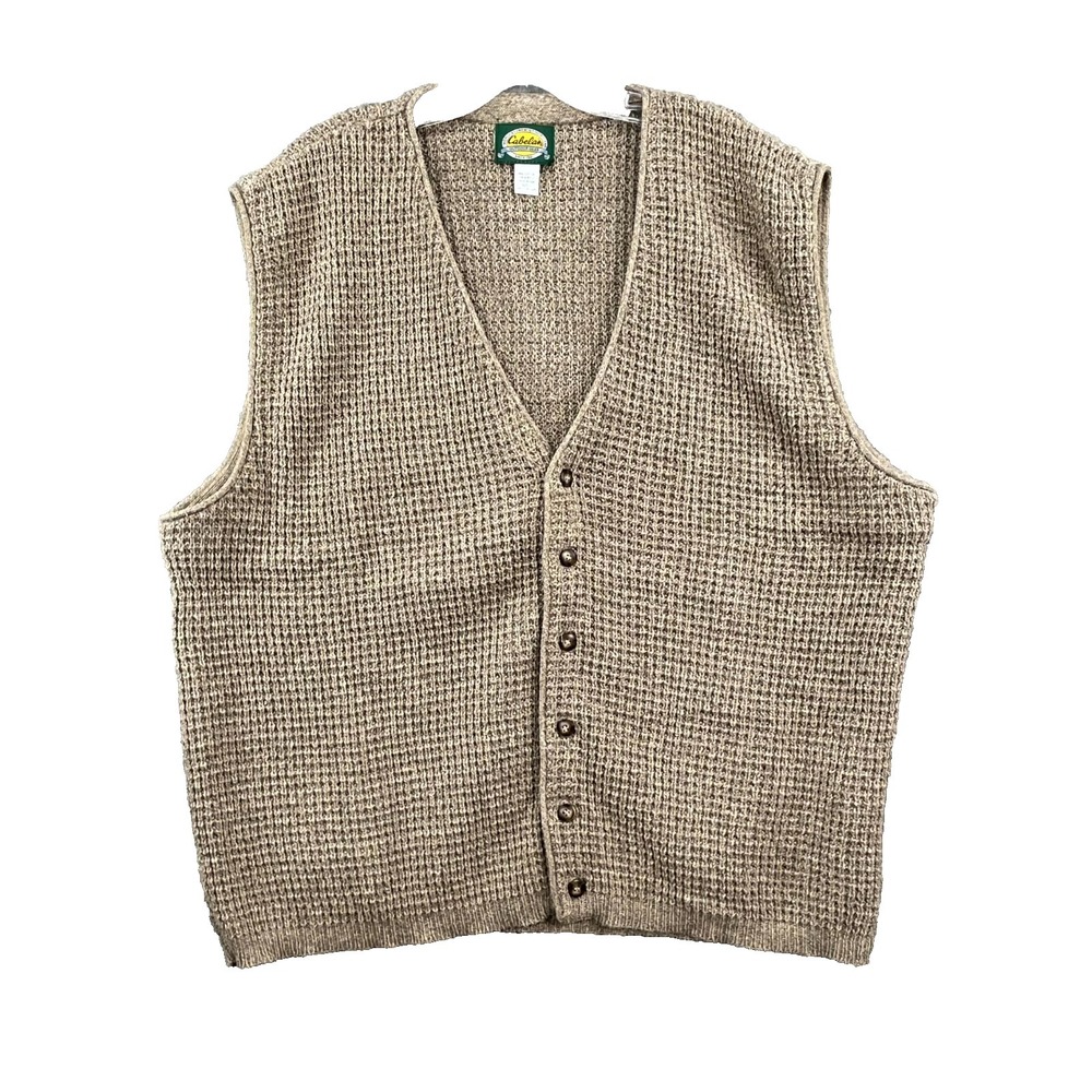 VTG Cabela's Sweater Vest Men Large Beige Hiking Gorpcore‎ Y2K Outdoor USA Made